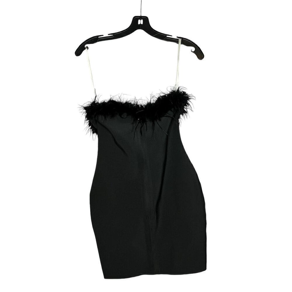 Superdown Ramona Bustier Black Feather Trim Party Mini Dress Size Small - Picture 4 of 14